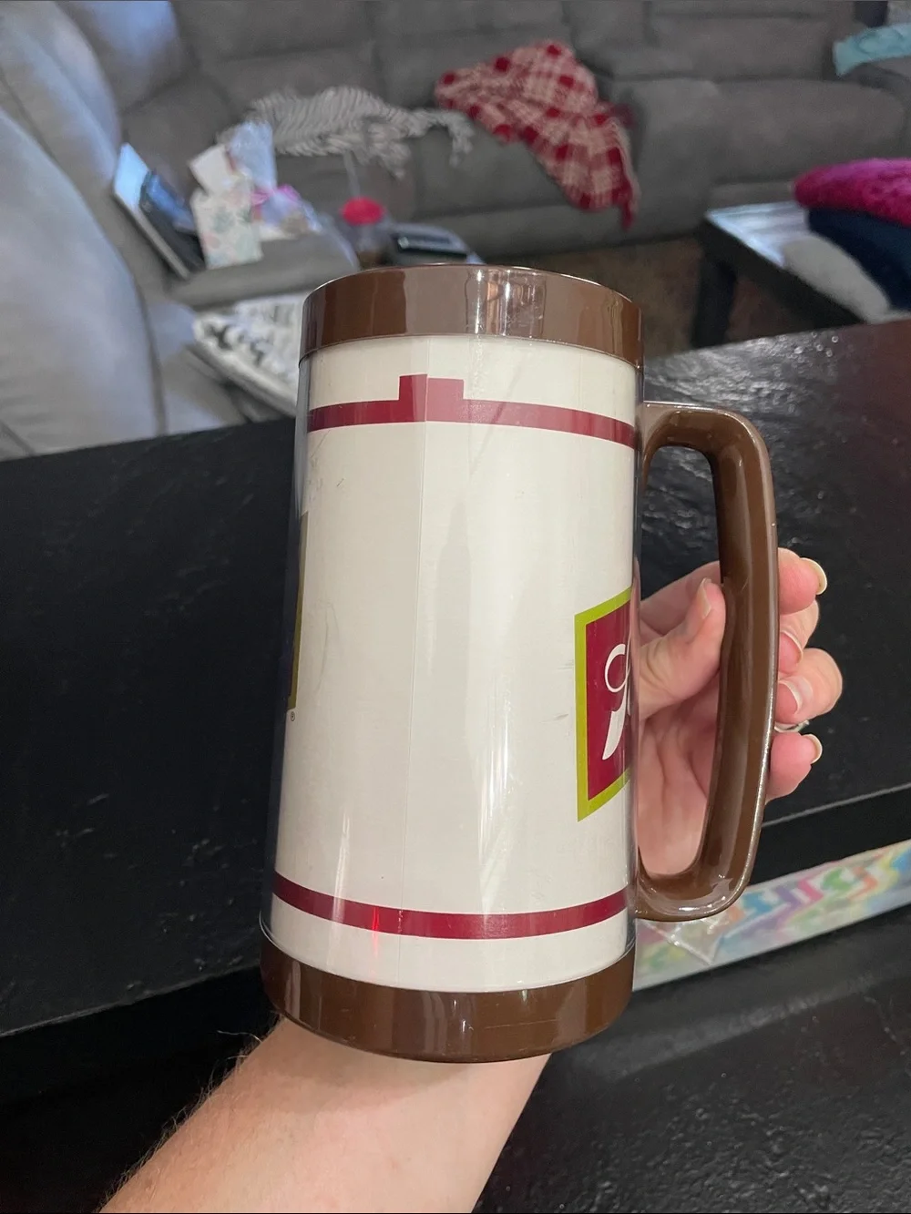 Schlitz Vintage Insulated Travel Mug - Cream & Brown